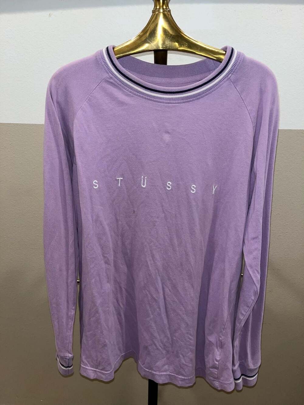 Stussy Embroidered Logo Long Sleeve Shirt Purple Size S